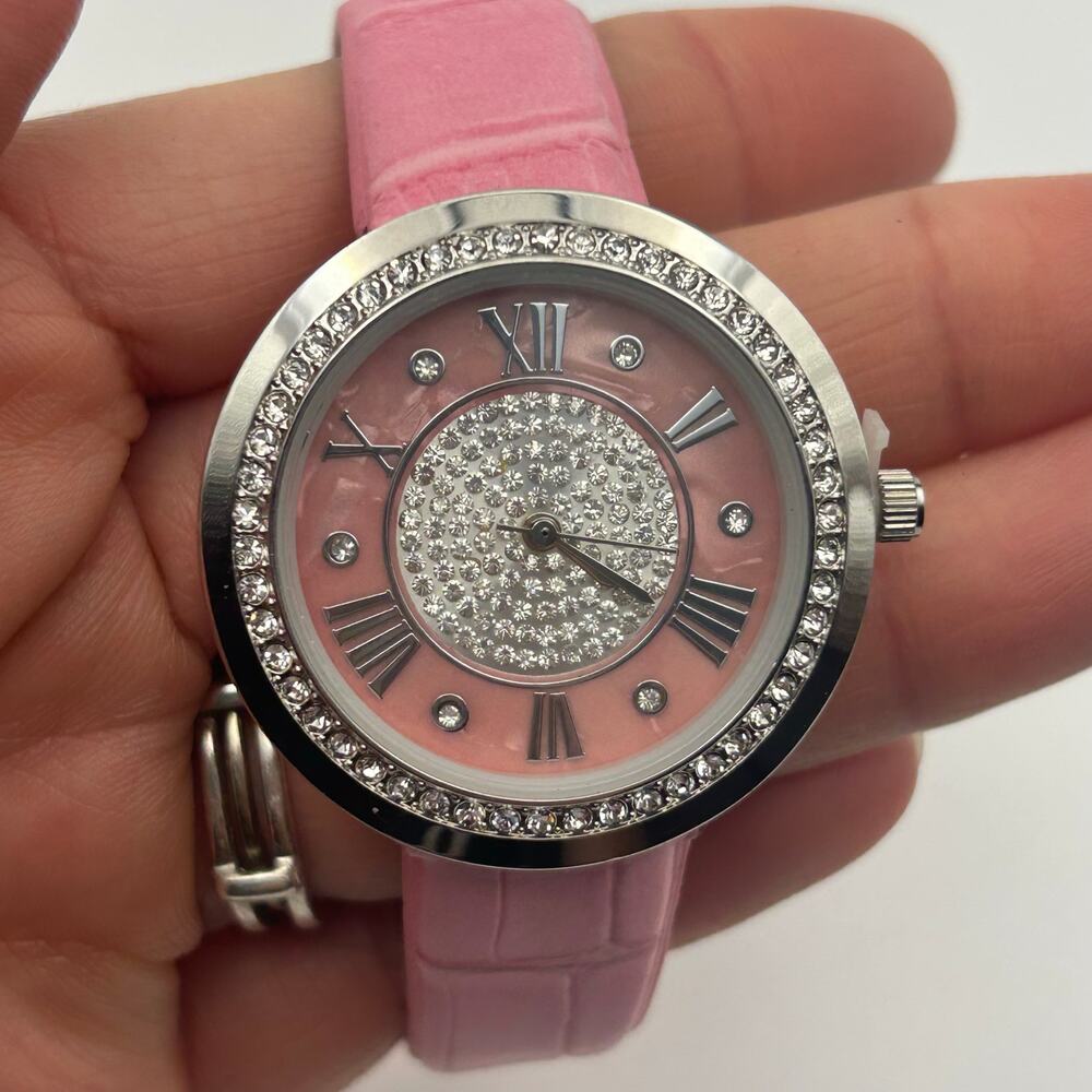 Genevex by Croton Women's Silver-Tone Pink Leather Band Quartz Watch New Battery - Picture 7 of 8